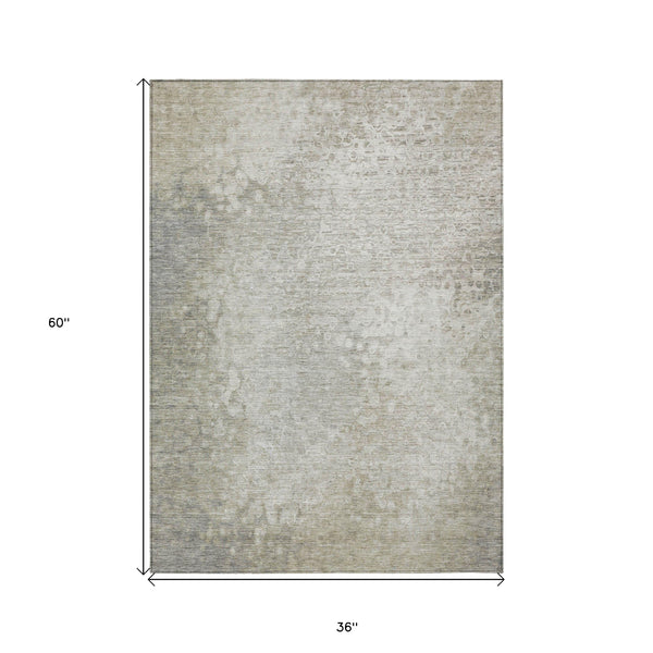 Homeroots 3' X 5' Beige Washable Non Skid Indoor Outdoor Area Rug Beige Polyester 563487