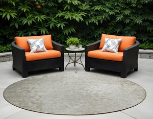 Homeroots 8' Round Beige Round Washable Non Skid Indoor Outdoor Area Rug Beige Polyester 563489