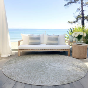 HomeRoots 5' Beige Washable Non-Skid Area Rug for Indoor & Outdoor Spaces - Stain Resistant, Easy Care Comfort 8' Round 563489