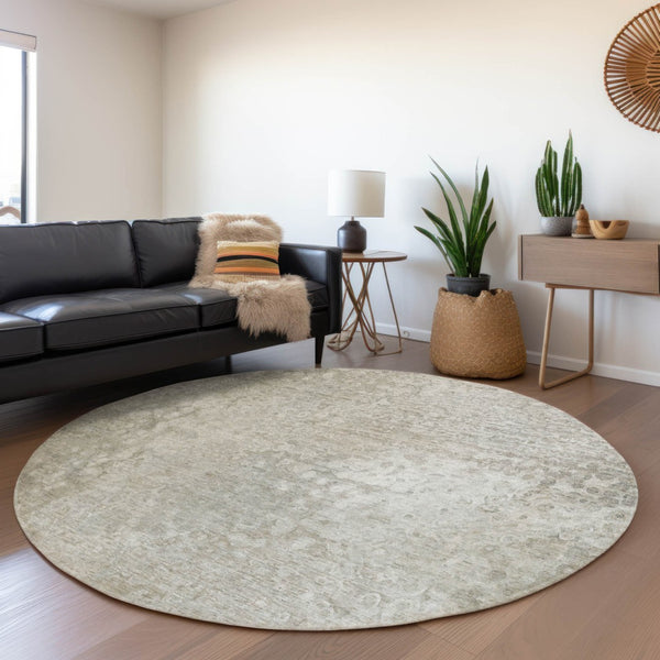 HomeRoots 5' Beige Washable Non-Skid Area Rug for Indoor & Outdoor Spaces - Stain Resistant, Easy Care Comfort 8' Round 563489