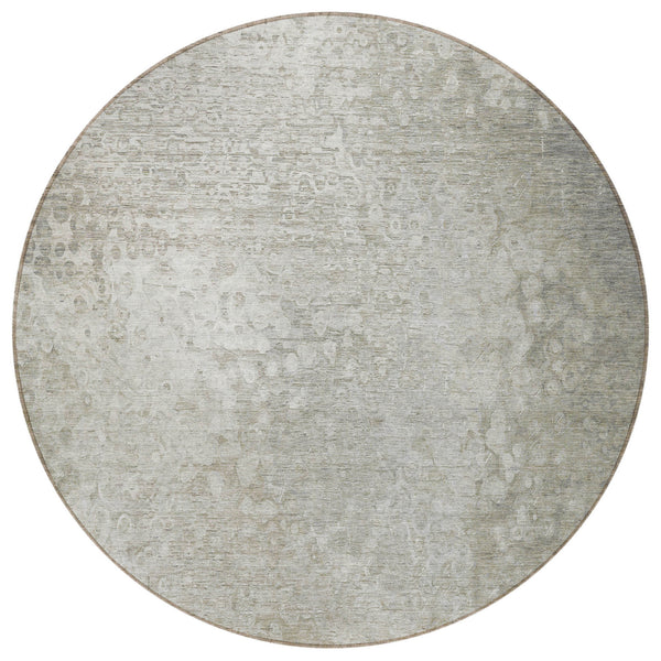 Homeroots 8' Round Beige Round Washable Non Skid Indoor Outdoor Area Rug Beige Polyester 563489