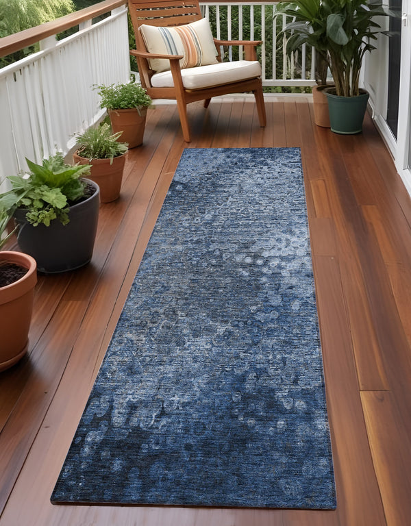 Homeroots 8' Runner Blue Washable Non Skid Indoor Outdoor Runner Rug Blue Polyester 563494