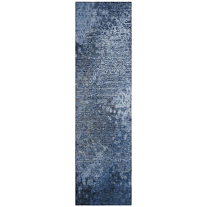 Homeroots 8' Runner Blue Washable Non Skid Indoor Outdoor Runner Rug Blue Polyester 563494