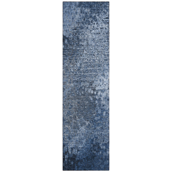 Homeroots 8' Runner Blue Washable Non Skid Indoor Outdoor Runner Rug Blue Polyester 563494