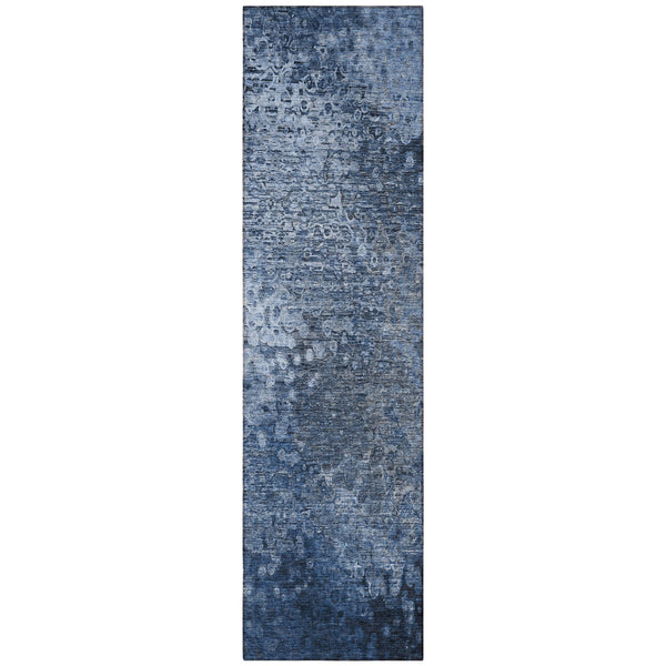 Homeroots 8' Runner Blue Washable Non Skid Indoor Outdoor Runner Rug Blue Polyester 563494