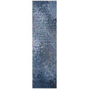 Homeroots 8' Runner Blue Washable Non Skid Indoor Outdoor Runner Rug Blue Polyester 563494