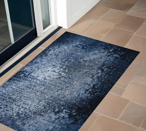 Homeroots 3' X 5' Blue Washable Non Skid Indoor Outdoor Area Rug Blue Polyester 563496