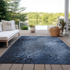 Homeroots 3' X 5' Blue Washable Non Skid Indoor Outdoor Area Rug Blue Polyester 563496