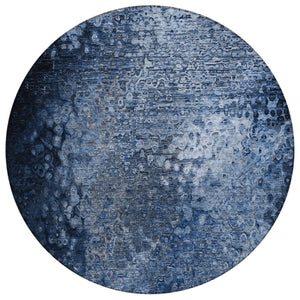Homeroots 8' Round Blue Round Washable Non Skid Indoor Outdoor Area Rug Blue Polyester 563498