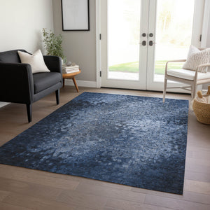 Homeroots 8' X 10' Blue Washable Non Skid Indoor Outdoor Area Rug Blue Polyester 563499