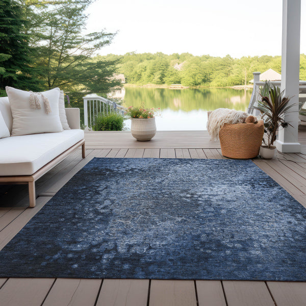 Homeroots 9' X 12' Blue Washable Non Skid Indoor Outdoor Area Rug Blue Polyester 563500