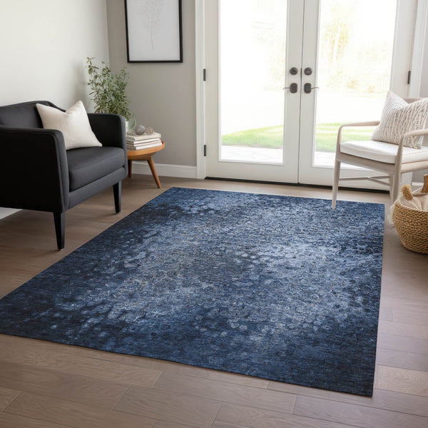 Homeroots 10' X 14' Blue Washable Non Skid Indoor Outdoor Area Rug Blue Polyester 563501