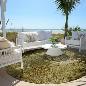 HomeRoots 5' Beige Washable Non-Skid Area Rug for Indoor & Outdoor Spaces - Stain Resistant, Easy Care Comfort 8' Round 563507