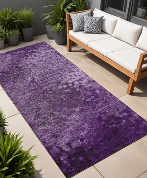 Homeroots 8' Runner Purple Washable Non Skid Indoor Outdoor Runner Rug Purple Polyester 563512