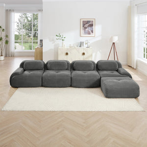 English Elm 4-seat Modular Corduroy Sectional Sofa with Curved Armrests for Living Rooms Grey W714S01271
