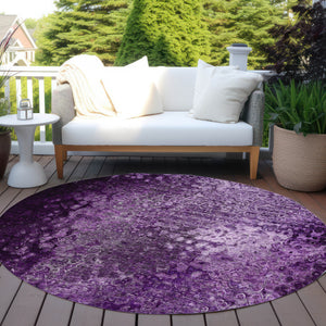 Homeroots 8' Round Purple Round Washable Non Skid Indoor Outdoor Area Rug Purple Polyester 563516