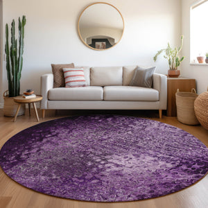 Homeroots 8' Round Purple Round Washable Non Skid Indoor Outdoor Area Rug Purple Polyester 563516