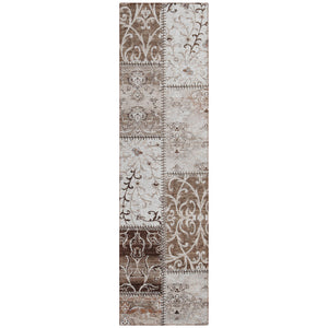Homeroots 8' Runner Taupe And Ivory Patchwork Washable Non Skid Indoor Outdoor Runner Rug Beige Polyester 563521