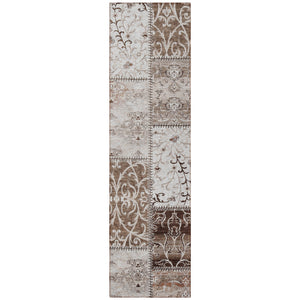 Homeroots 8' Runner Taupe And Ivory Patchwork Washable Non Skid Indoor Outdoor Runner Rug Beige Polyester 563521