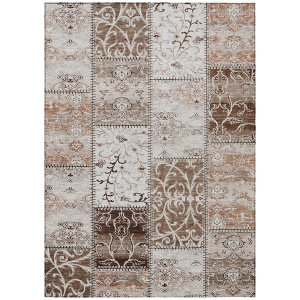 HomeRoots 5' Versatile Taupe and Ivory Patchwork Area Rug - Stylish, Non-Skid, Indoor-Outdoor, Washable Design 5' X 8' 563524