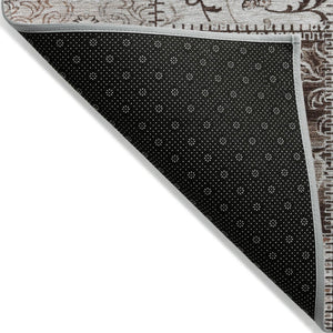 HomeRoots 5' Versatile Taupe and Ivory Patchwork Area Rug - Stylish, Non-Skid, Indoor-Outdoor, Washable Design 5' X 8' 563524