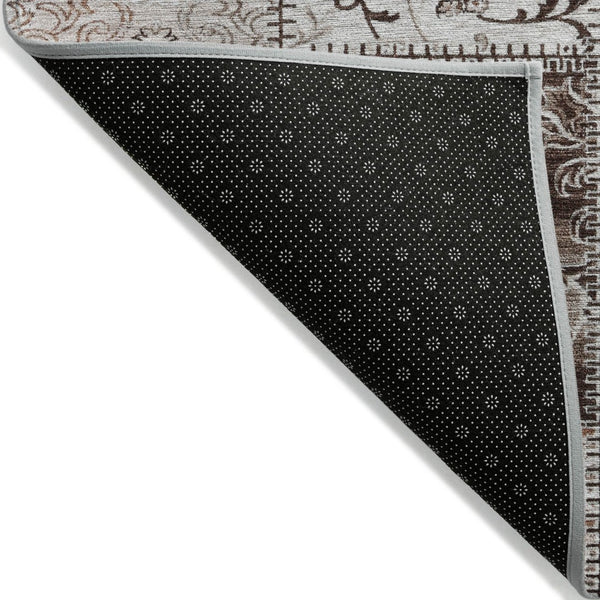 HomeRoots 5' Versatile Taupe and Ivory Patchwork Area Rug - Stylish, Non-Skid, Indoor-Outdoor, Washable Design 5' X 8' 563524