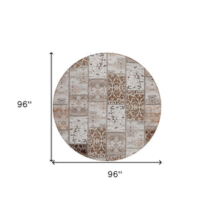 HomeRoots 5' Versatile Taupe and Ivory Patchwork Area Rug - Stylish, Non-Skid, Indoor-Outdoor, Washable Design 8' Round 563525