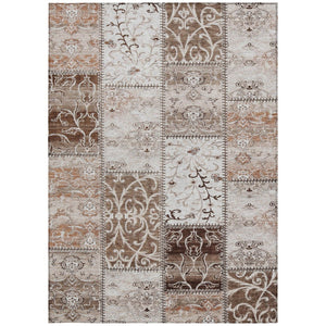 HomeRoots 5' Versatile Taupe and Ivory Patchwork Area Rug - Stylish, Non-Skid, Indoor-Outdoor, Washable Design 8' X 10' 563526