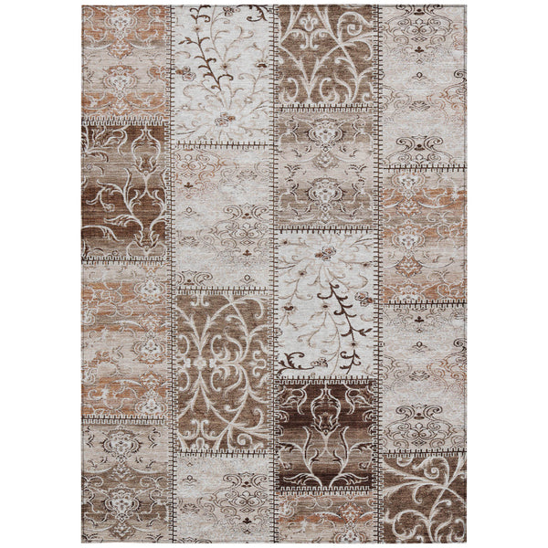 Homeroots 8' X 10' Taupe And Ivory Patchwork Washable Non Skid Indoor Outdoor Area Rug Beige Polyester 563526