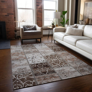 HomeRoots 5' Versatile Taupe and Ivory Patchwork Area Rug - Stylish, Non-Skid, Indoor-Outdoor, Washable Design 8' X 10' 563526