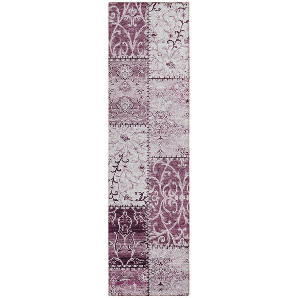 Homeroots 8' Runner Mountbatten Pink Patchwork Washable Non Skid Indoor Outdoor Runner Rug Burgundy Polyester 563530