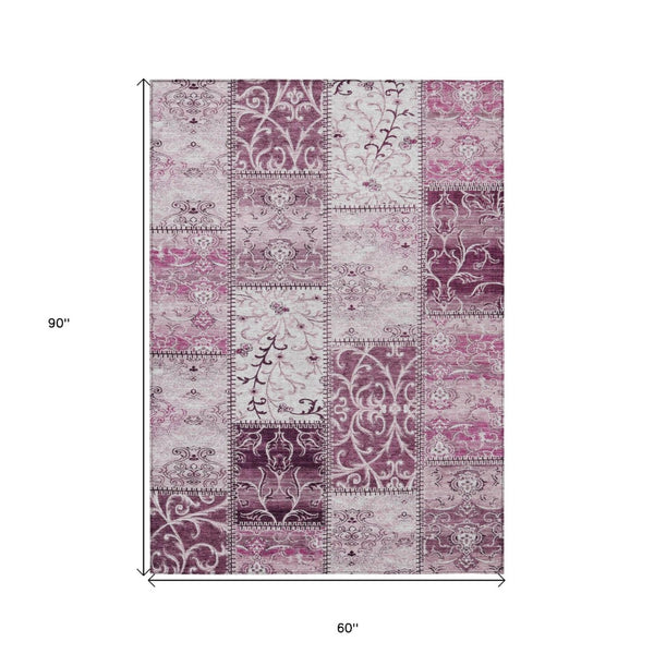 HomeRoots 5' Pink Patchwork Area Rug - Durable, Washable Design for Indoor & Outdoor Spaces - Stylish & Versatile 5' X 8' 563533