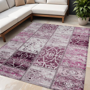 HomeRoots 5' Pink Patchwork Area Rug - Durable, Washable Design for Indoor & Outdoor Spaces - Stylish & Versatile 5' X 8' 563533