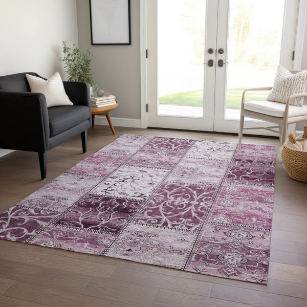 HomeRoots 5' Pink Patchwork Area Rug - Durable, Washable Design for Indoor & Outdoor Spaces - Stylish & Versatile 5' X 8' 563533