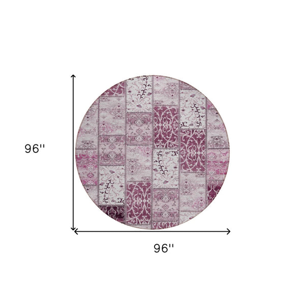 HomeRoots 5' Pink Patchwork Area Rug - Durable, Washable Design for Indoor & Outdoor Spaces - Stylish & Versatile 8' Round 563534