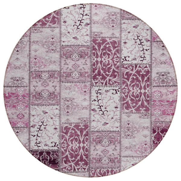 HomeRoots 5' Pink Patchwork Area Rug - Durable, Washable Design for Indoor & Outdoor Spaces - Stylish & Versatile 8' Round 563534