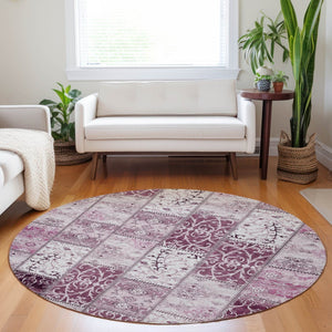 HomeRoots 5' Pink Patchwork Area Rug - Durable, Washable Design for Indoor & Outdoor Spaces - Stylish & Versatile 8' Round 563534