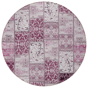 HomeRoots 5' Pink Patchwork Area Rug - Durable, Washable Design for Indoor & Outdoor Spaces - Stylish & Versatile 8' Round 563534