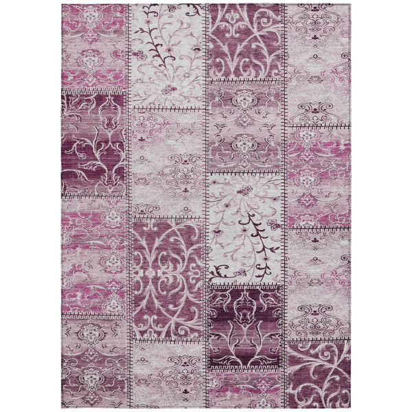 Homeroots 10' X 14' Mountbatten Pink Patchwork Washable Non Skid Indoor Outdoor Area Rug Burgundy Polyester 563537