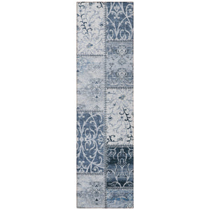 Homeroots 8' Runner Denim Blue Patchwork Washable Non Skid Indoor Outdoor Runner Rug Denim Polyester 563539