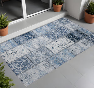 Homeroots 3' X 5' Denim Blue Patchwork Washable Non Skid Indoor Outdoor Area Rug Denim Polyester 563541