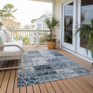 Homeroots 3' X 5' Denim Blue Patchwork Washable Non Skid Indoor Outdoor Area Rug Denim Polyester 563541