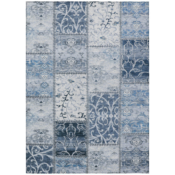 Homeroots 3' X 5' Denim Blue Patchwork Washable Non Skid Indoor Outdoor Area Rug Denim Polyester 563541