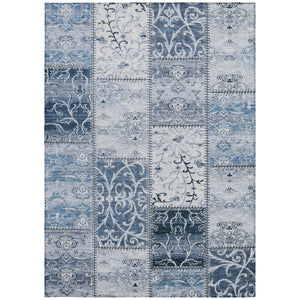 Homeroots 3' X 5' Denim Blue Patchwork Washable Non Skid Indoor Outdoor Area Rug Denim Polyester 563541