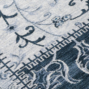 HomeRoots 5' Denim Blue Patchwork Area Rug – Stylish, Washable, Non-Skid Design for Indoor and Outdoor Use 8' Round 563543