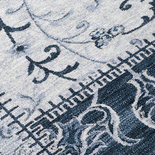 HomeRoots 5' Denim Blue Patchwork Area Rug – Stylish, Washable, Non-Skid Design for Indoor and Outdoor Use 8' Round 563543