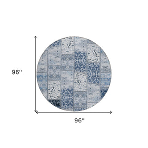 HomeRoots 5' Denim Blue Patchwork Area Rug – Stylish, Washable, Non-Skid Design for Indoor and Outdoor Use 8' Round 563543