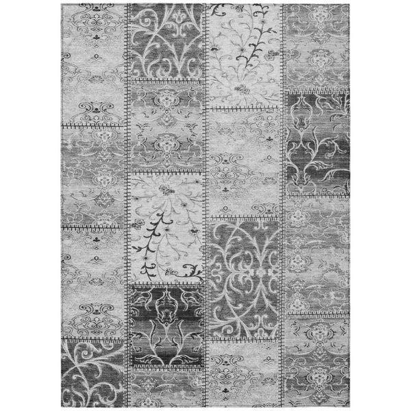 HomeRoots 5' Gray Patchwork Washable Area Rug - Non-Skid, Stylish, Stain-Resistant for Indoor & Outdoor Use 5' X 8' 563551