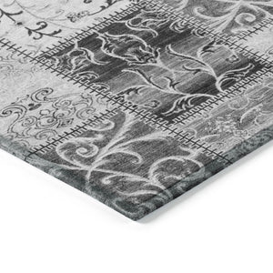 HomeRoots 5' Gray Patchwork Washable Area Rug - Non-Skid, Stylish, Stain-Resistant for Indoor & Outdoor Use 5' X 8' 563551