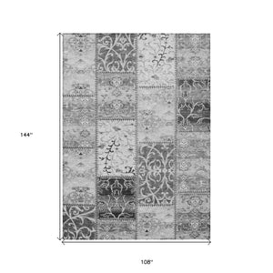 HomeRoots 5' Gray Patchwork Washable Area Rug - Non-Skid, Stylish, Stain-Resistant for Indoor & Outdoor Use 9' X 12' 563554